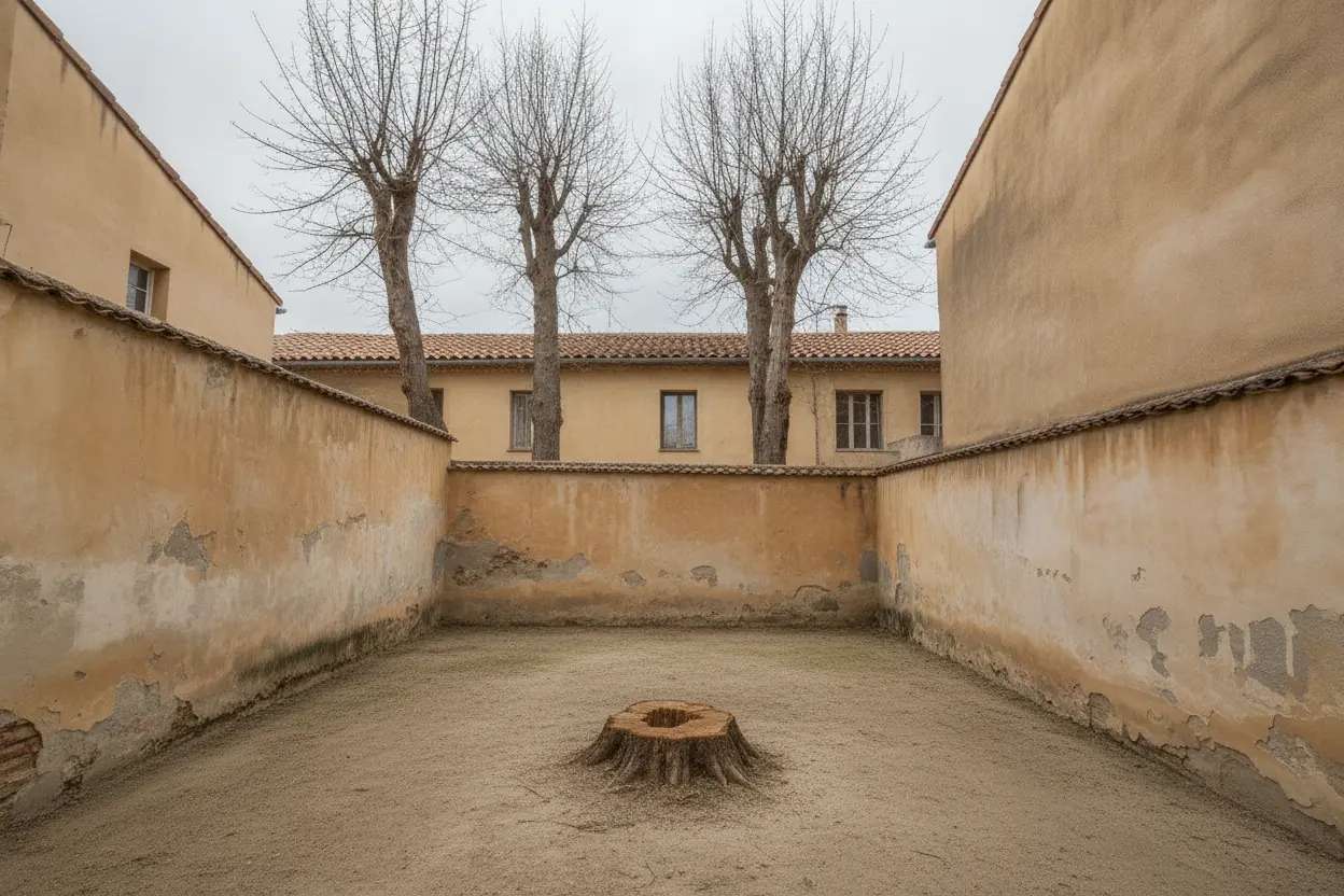 Jardin dégagé après démontage complet du platane à Saint-Jacques