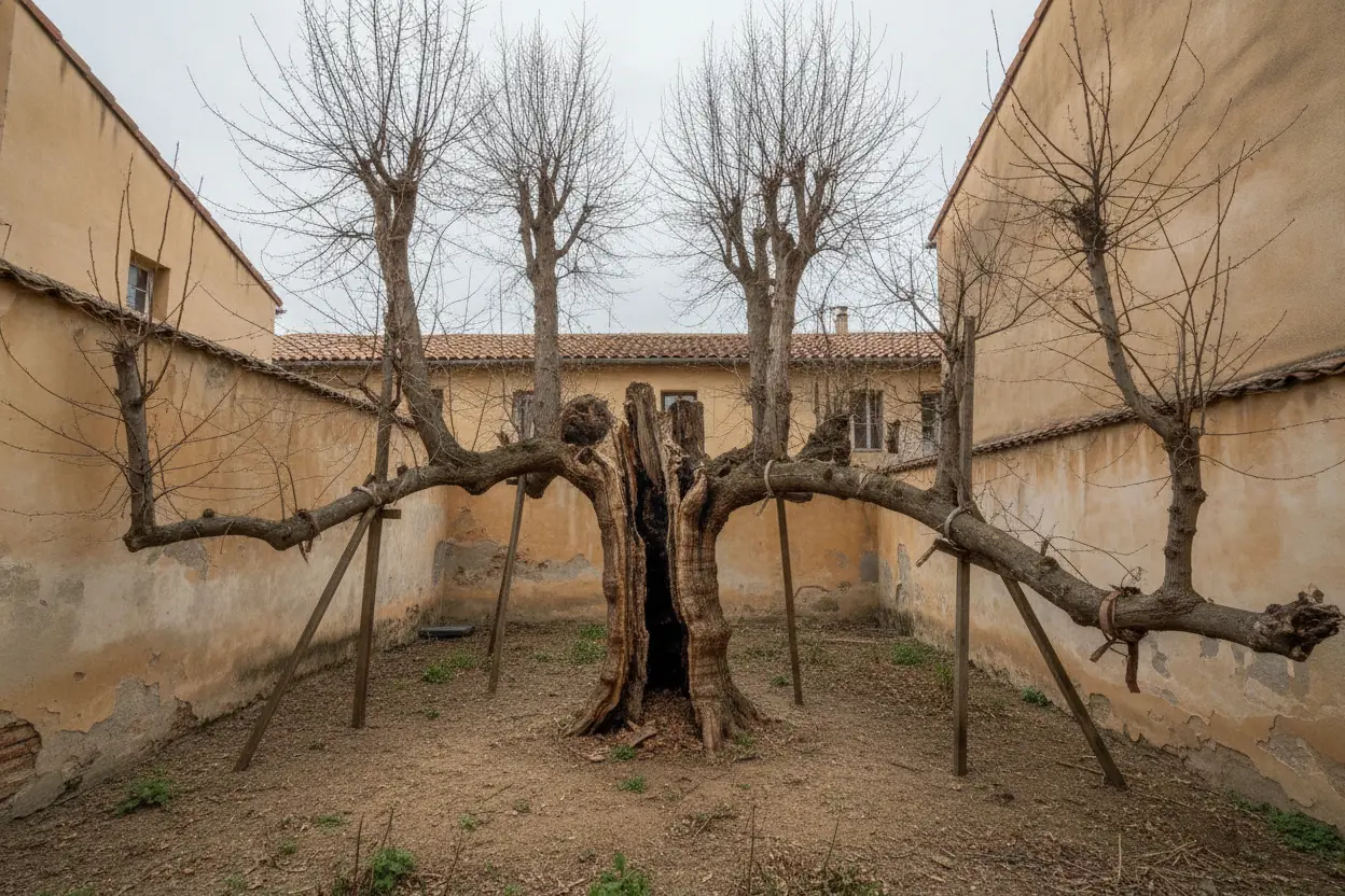 Platane fragilisé et tronc creux avant abattage à Saint-Jacques, Perpignan