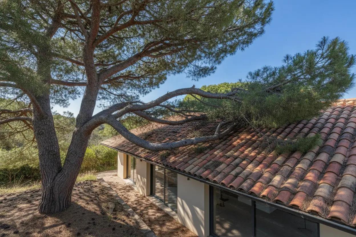 Branche tombée sur une toiture après un orage à Perpignan