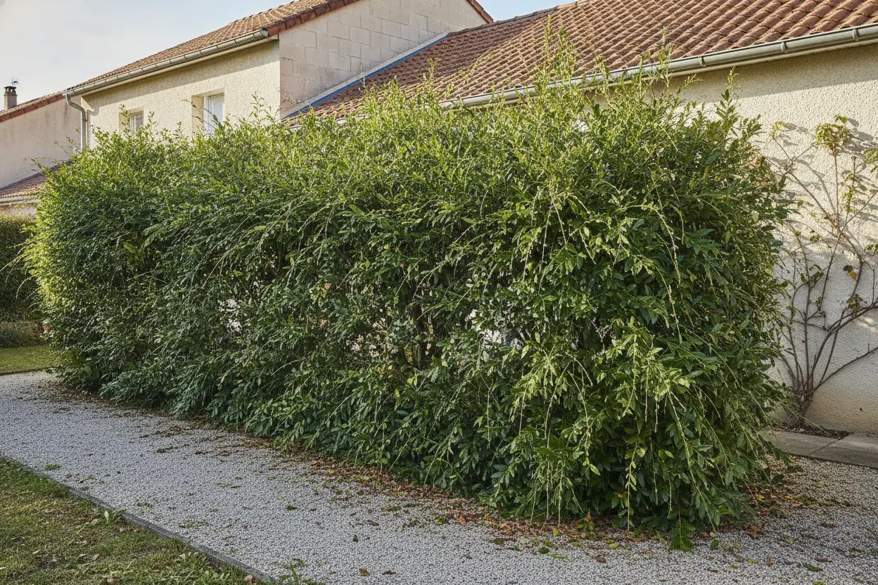 Haie de lauriers irrégulière avant taille à Moulin à Vent Perpignan