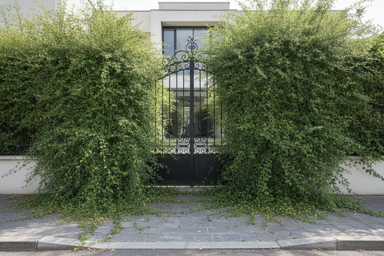 Haie de thuyas trop haute avant remise à hauteur à Mailloles
