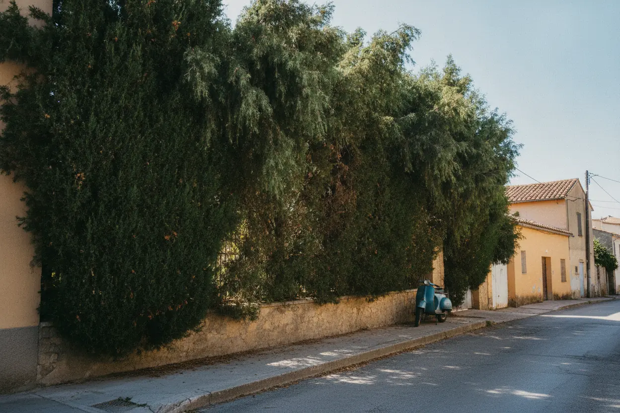 Haie de cyprès trop haute avant taille à Cabestany