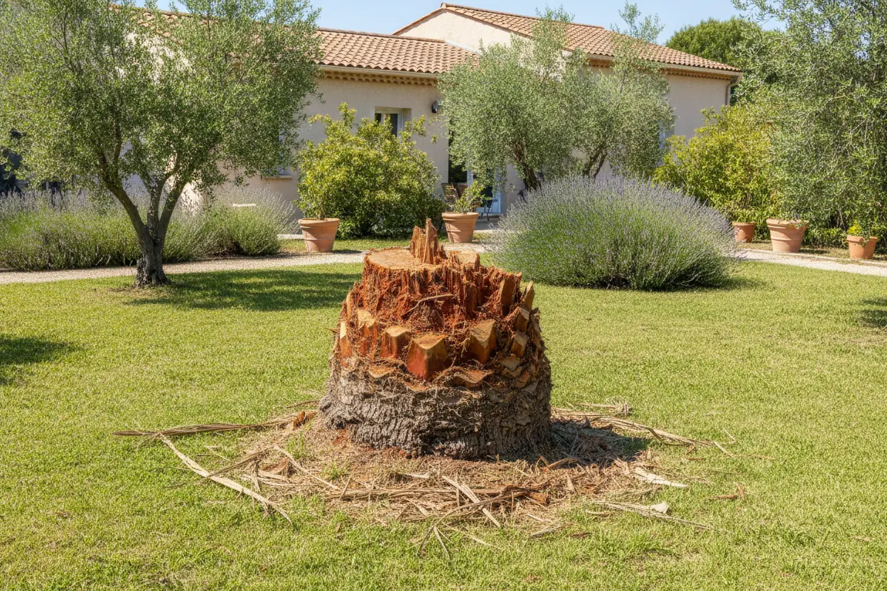 Souche de palmier avant rognage à Canet-Village