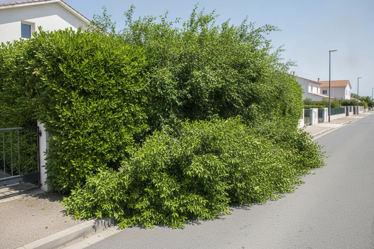 Haie de laurier envahissante avant taille à Saint-Estève
